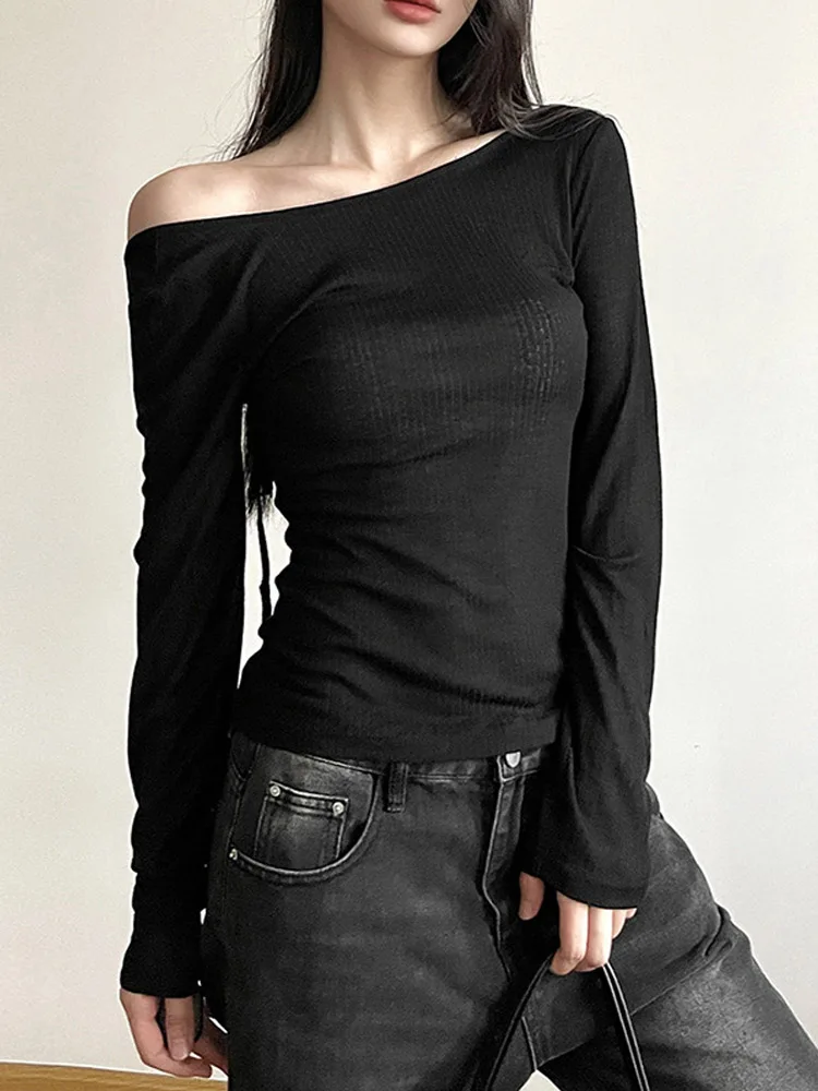 Hot girl y2k cross tie small sexy hollow black long sleeved T-shirt