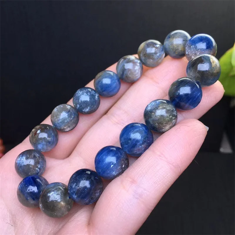 10MM Natural Kyanite Bracelets Women Men Genuine Energy Round Bead Elastic Strand Bangles Yoga Meditation Gift