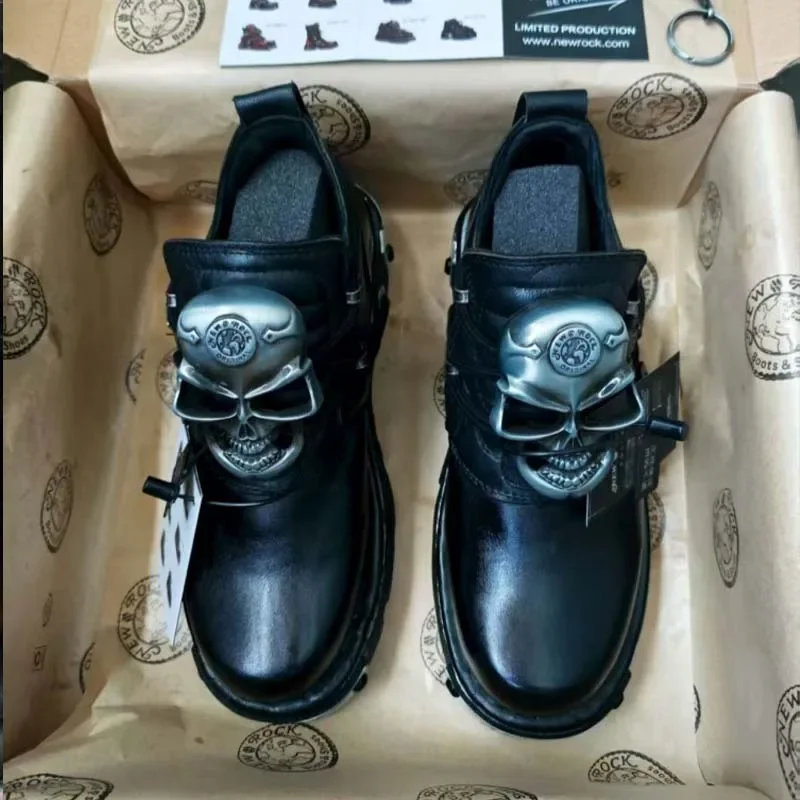 

Новые модные мужские мотоциклетные ботинки из натуральной кожи, ботинки со скелетом в стиле ретро, готики, панк, металлические рок-сапоги, женские ботильоны на платформе в стиле вестерн