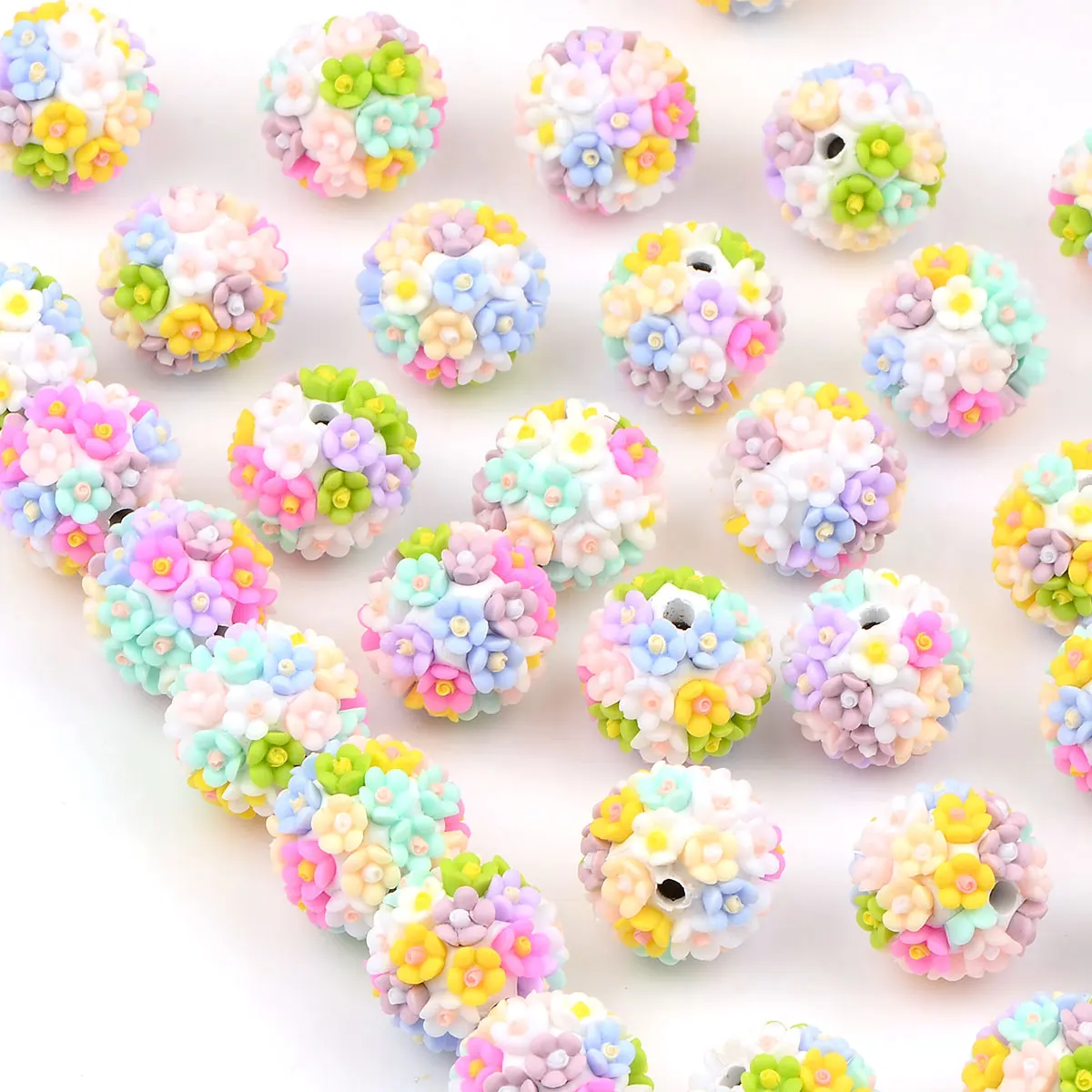 4pcs 2cm Round Flower Ball Shape Acrylic Beads DIY Handmade Keychain Necklace And Bracelet DIY Accessories