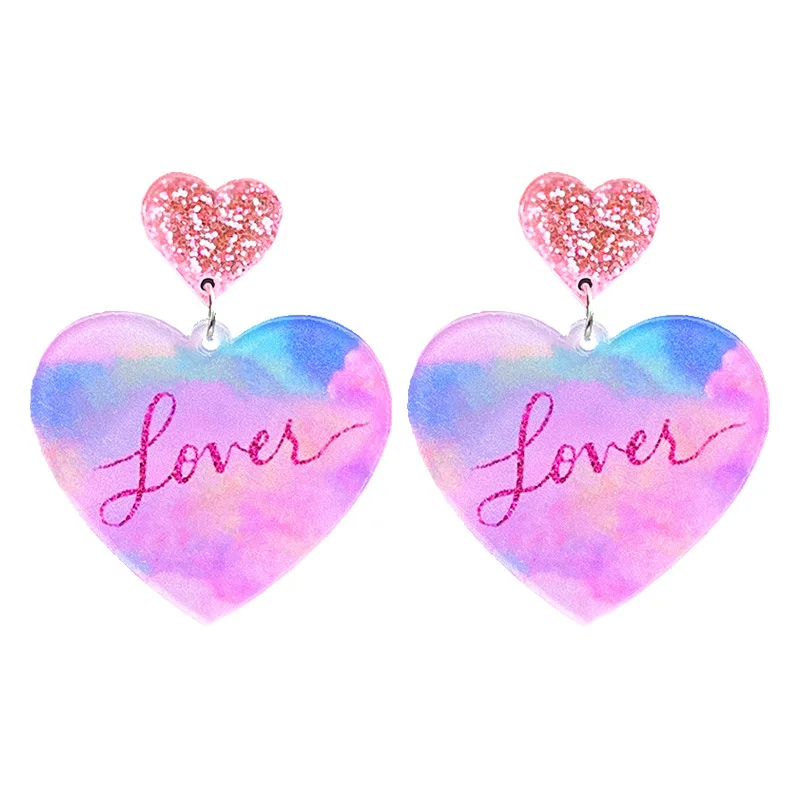 New Valentine\'s Day Earrings Love Letter Shiny Pink Butterfly Love Tape Simple Acrylic Earrings Valentine\'s Day Decorative Gift