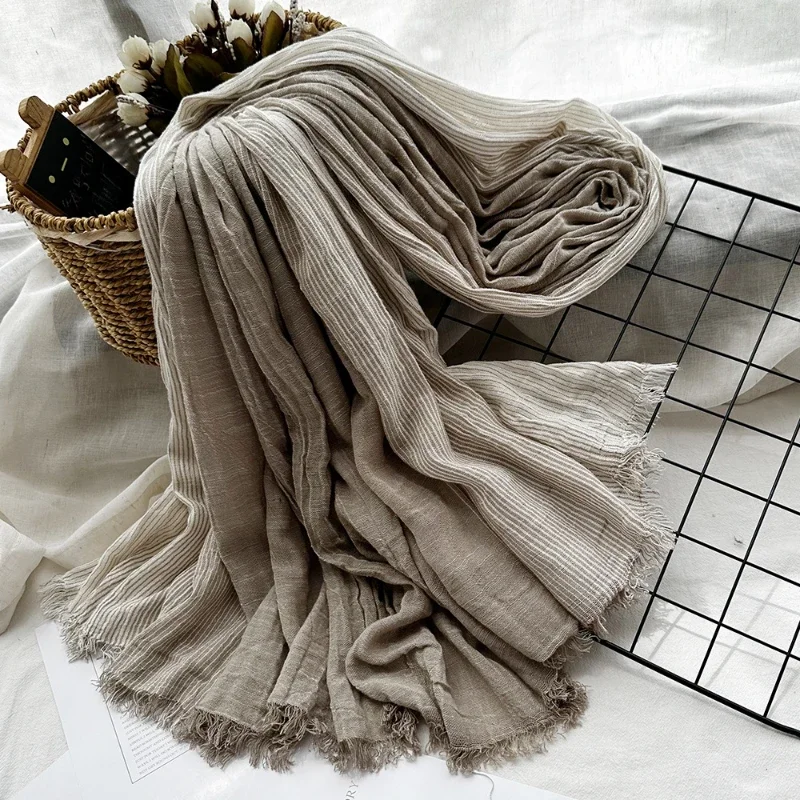 Fashion Simple Classic Scarf Men Women Autumn Winter Solid Striped Versatile Cotton Blend Silk Scarves Male Female Style Shawls