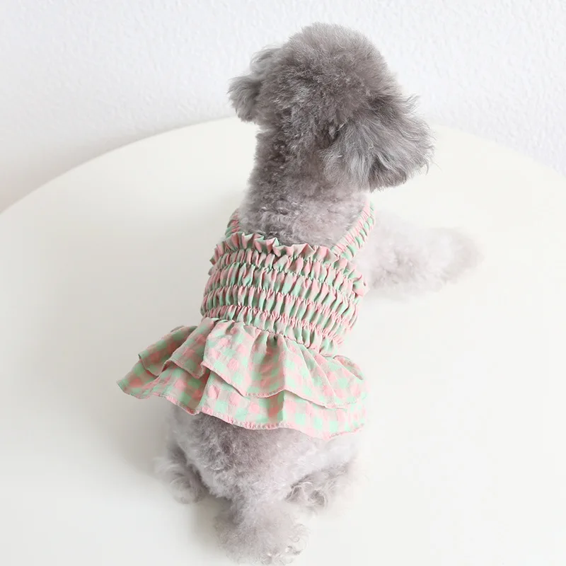 Spring Summer Dog Elastic Waist Skirt Two-color Pleated Skirt Sweet Dog Pet Clothes Cat Suspender Skirt Puppy Clothes Dress