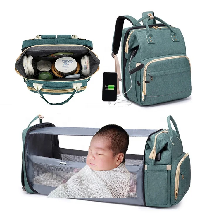 

Logo Custom Mummy Travel Bed Diaper Nappy Bag Baby Diapers Backpack with usb port