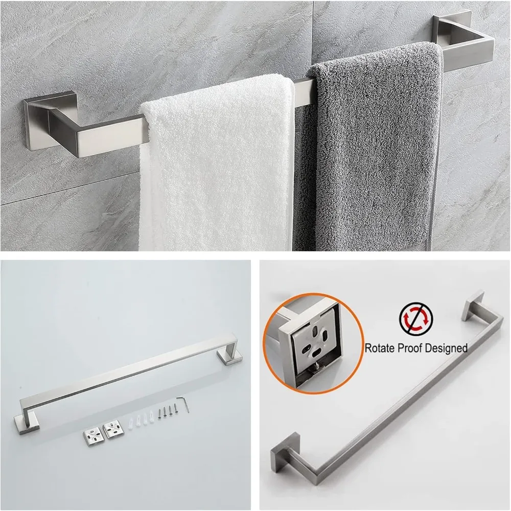 10-Pieces Bathroom Hardware Set Brush Nickel Bathroom Accessories Set SUS304 Towel Bar Set Includes 2 Towel Bar-24