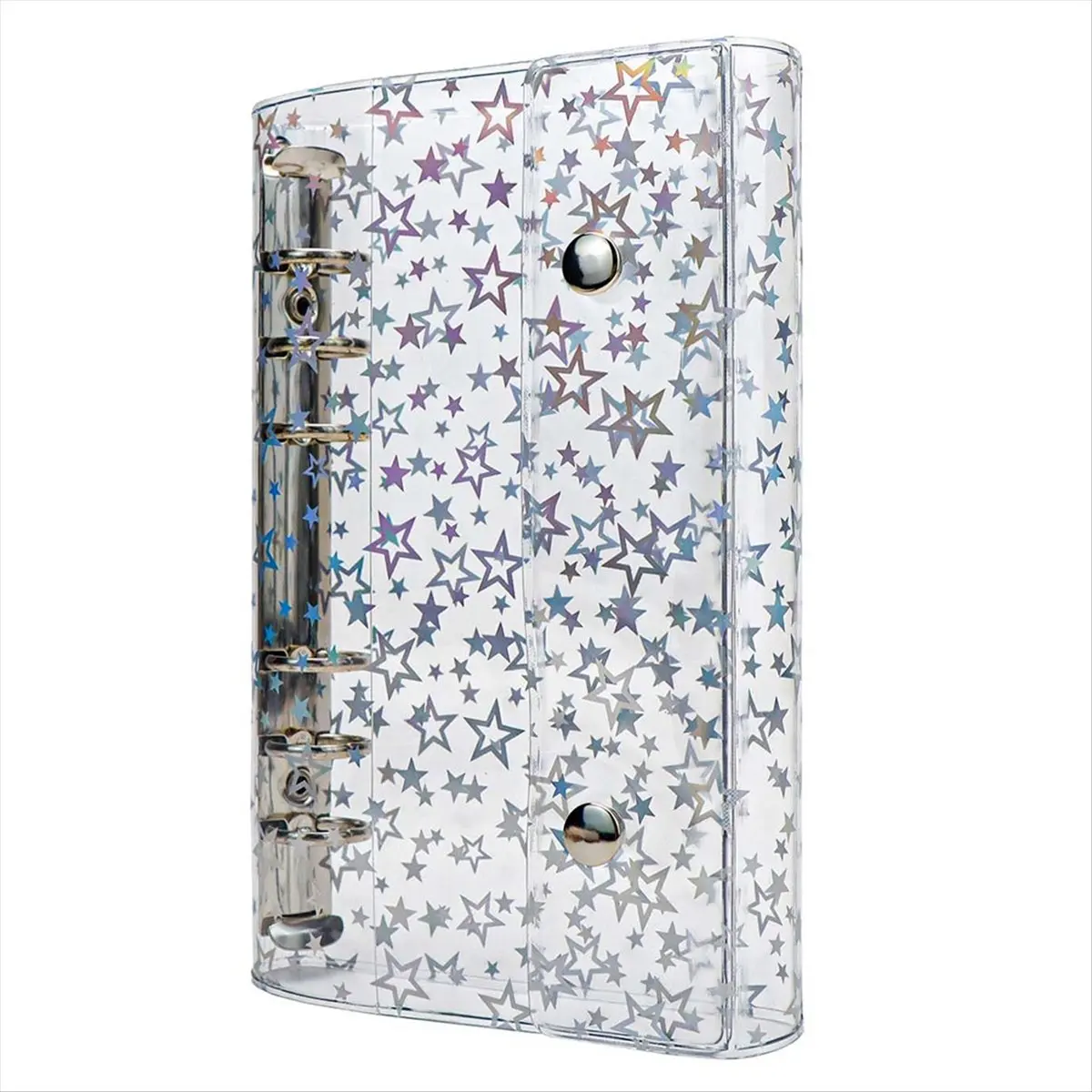 【Best Seller】A6 Budget Binder Cover Clear PVC 6 Ring Binder Glitter Star Refillable Notebook Shell Protector with 2 Snaps