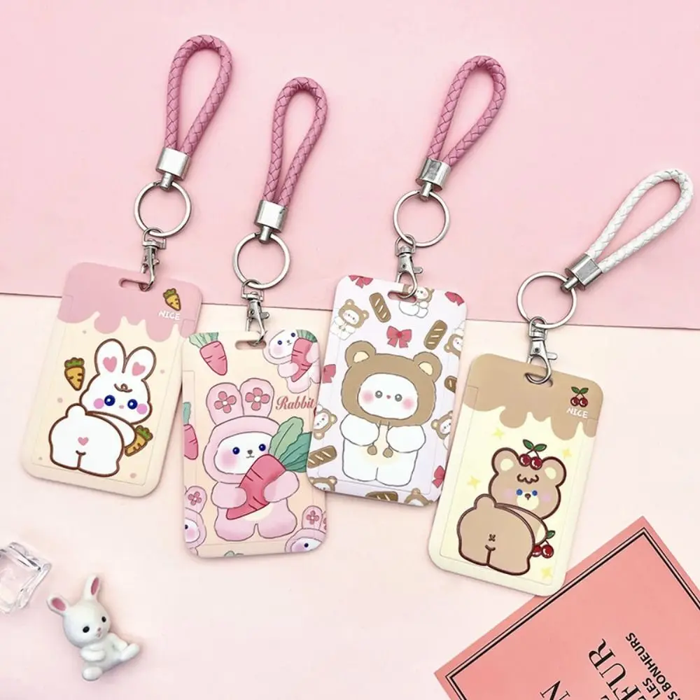 

Card Holder With Lanyard Bear Credit ID Card Cover Cartoon Card Case Card Storage Cover Card Access Control Rabbit Card Holders