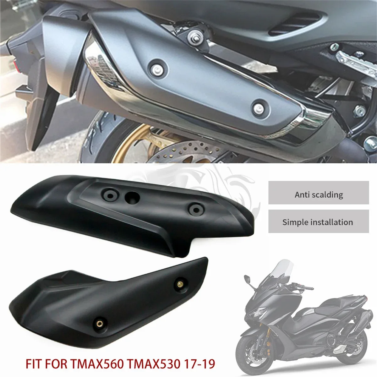 Motorcycle Exhaust Pipe Cover Cowl for TMAX530 T-MAX530 DX SX TMAX560 Protector Heat Shield Guard TMAX 530 560 2017 - 2021 18 19