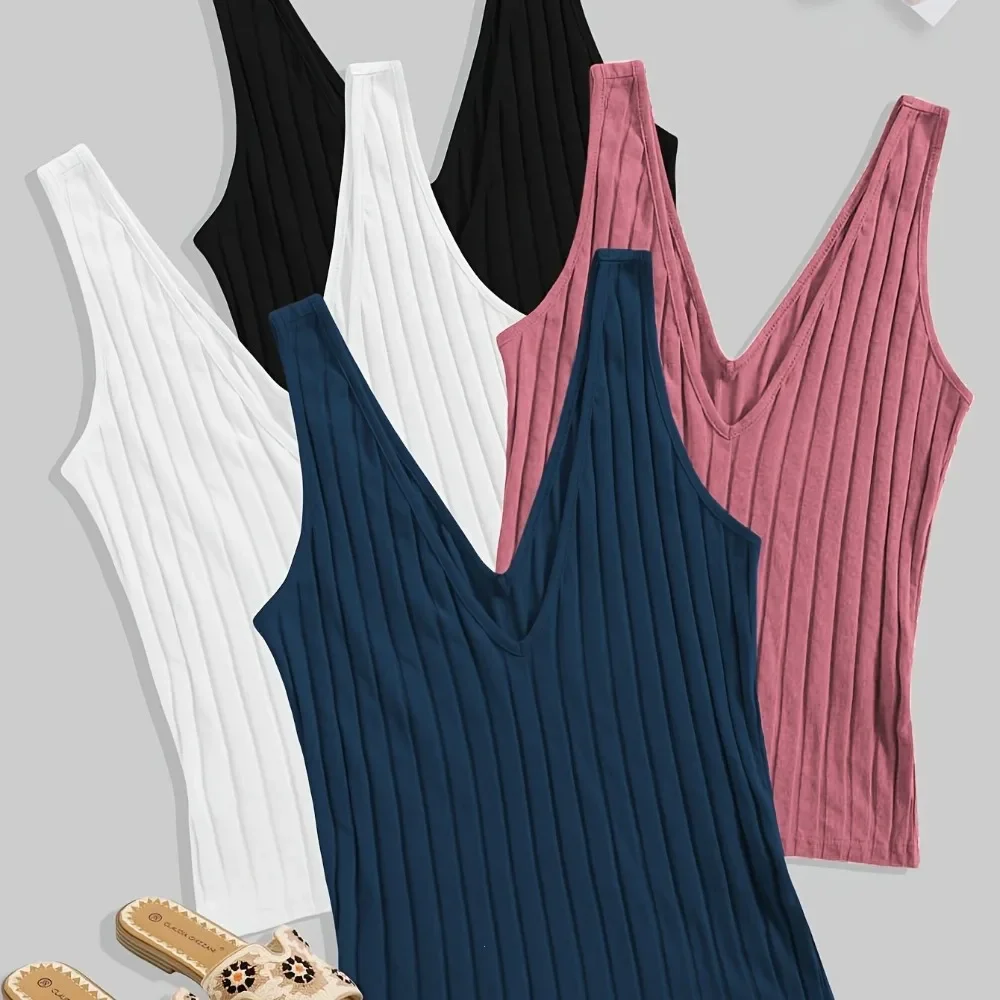 Women Solid Spaghetti Strap Camisole Sleeveless Slim Fit Basic Tank Top Versatile Layering Casual Ladies Vest Tops