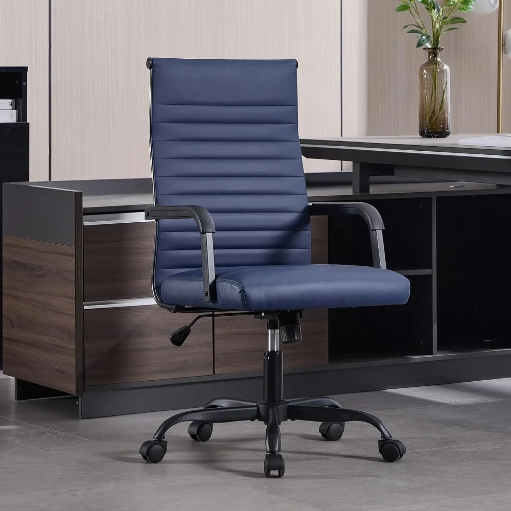 

Office Chair, Ergonomic Executive Conference Room Chairs, Ribbed Leather Desk Chair with Lumbar Support, Adjustable, Customized