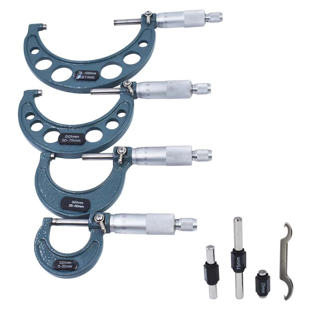 4 Piece Inch Micrometer Set 0 to 4 Inch Range 0.0001 Precision with Carbide Tips for Machinist Automotive Repair and DIY Precision Measuring Tools