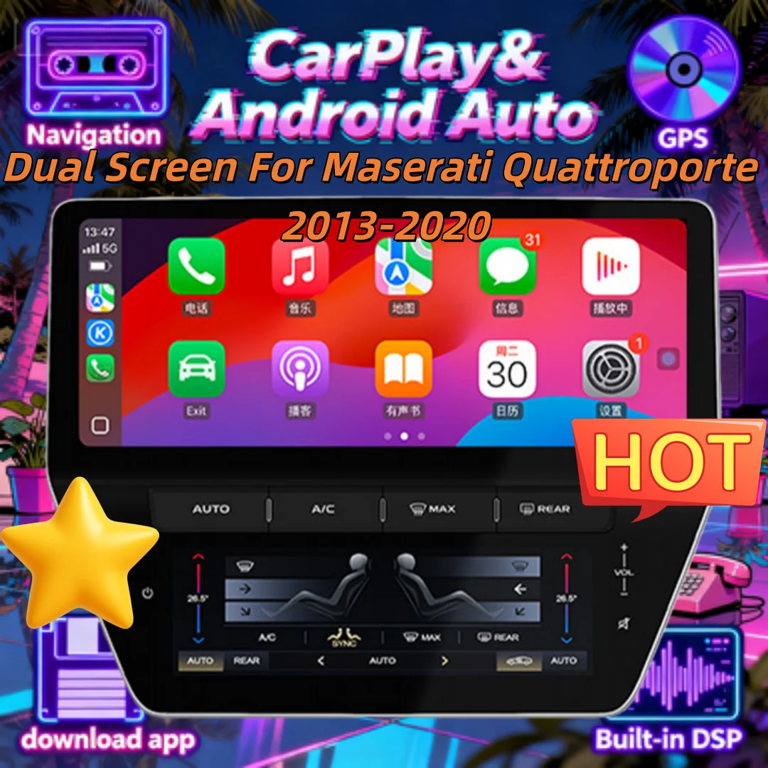 

Android Wireless CarPlay For Maserati Quattroporte 2013-2020 Multimedia Video Player Auto Airconditioning Dual Screen LHD RHD