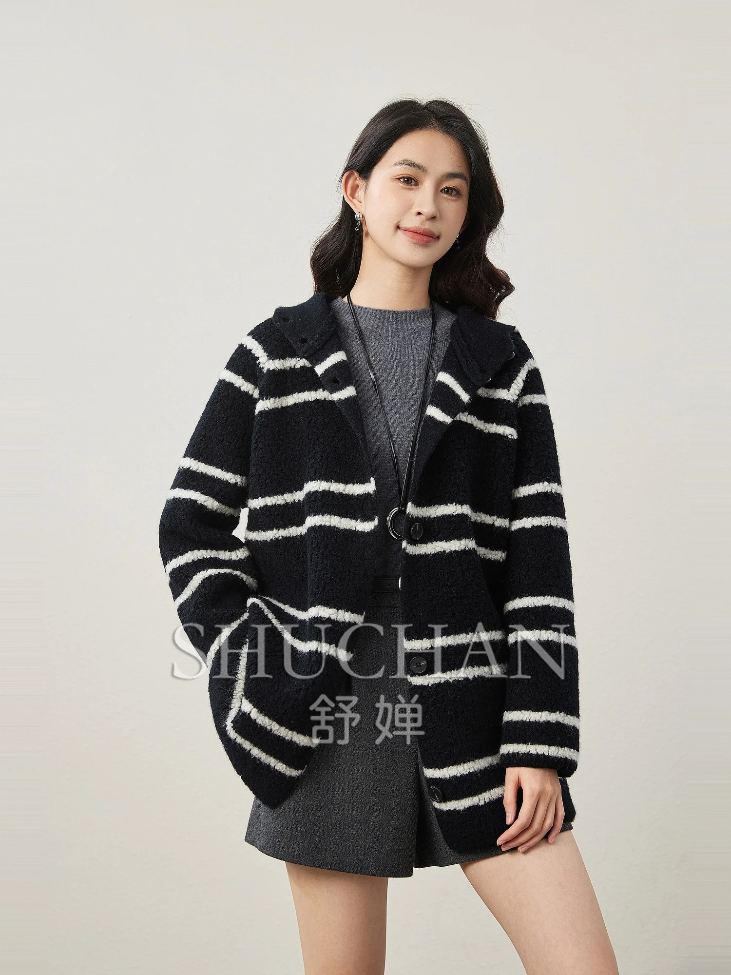 

100% Merino Wool Soft Striped Contrasting Color Coat Women Sueter Mujer Invierno Sweater Mujer Knitted Cardigan