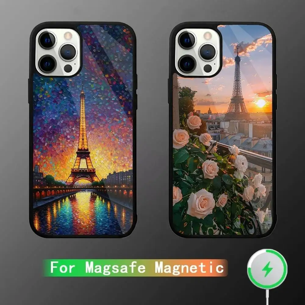 

landscape Eiffel Tower Phone Case For iPhone 16,15,14,13,12,11,Pro,Max,Plus,Mini,SE New Magsafe Magnetic Wireless Charging