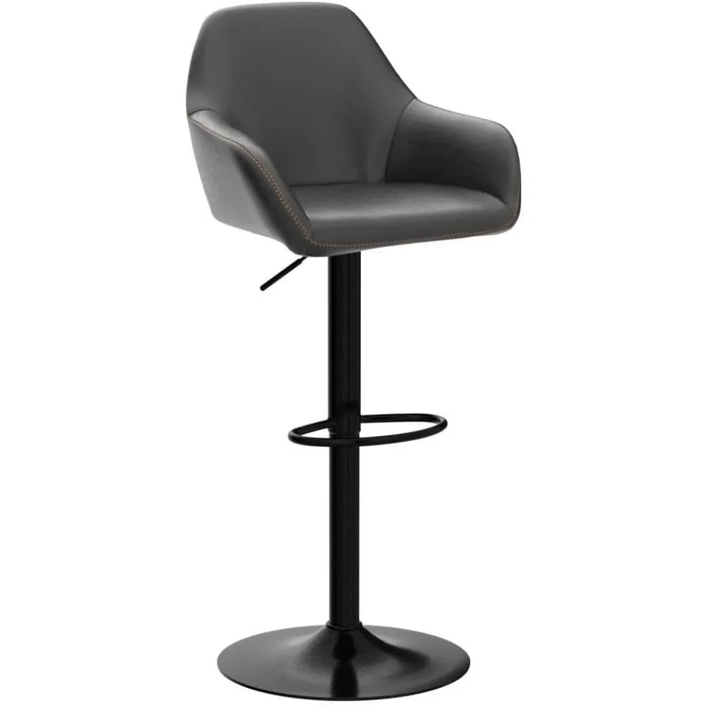 Conjunto de 4 bancos de bar, bancos de bar giratórios de couro PU com altura de balcão, cadeiras de bar ajustáveis com encosto e apoio para os pés