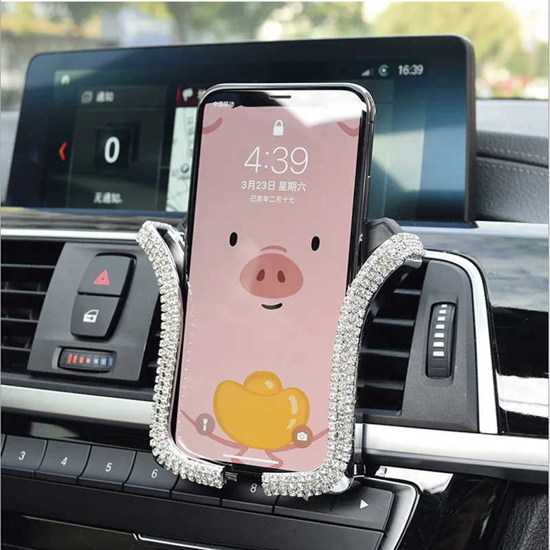 

Rhinestone Bling Crystal Car Phone Holder Girls Universal Auto Diamond Air Vent Mount Car Accessories for Women