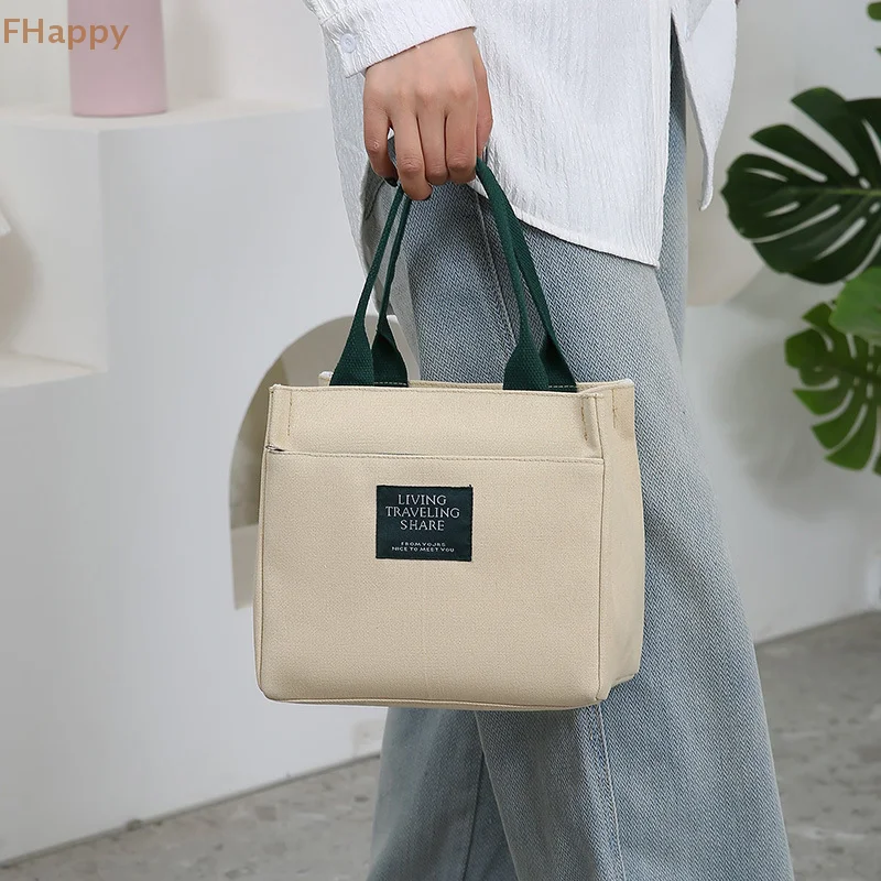 2024 New Canvas Bag Versatile Handbag Female Student Lunch Box Bag Simple Tote Bag Office Worker Lunch Bag Tote Bag