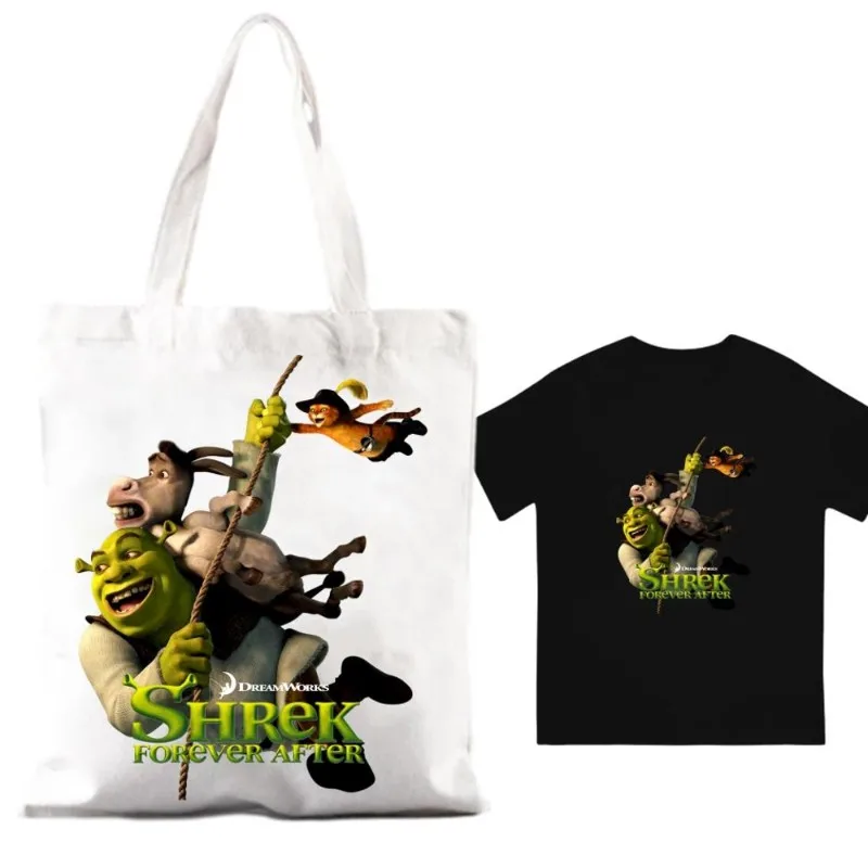 BEAST KINGDOM DreamWorks S-Shrek Women Shoulder Bags Couple Combination Clothes Short Sleeve Collar Fashion T shirt Man Cotton