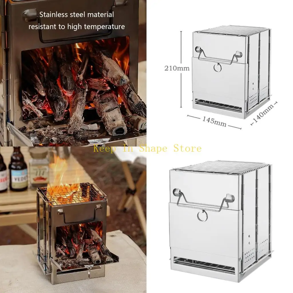 U1JC Mini Outdoor Firewood Stove Portable Camping Barbecue Folding Steel Grill
