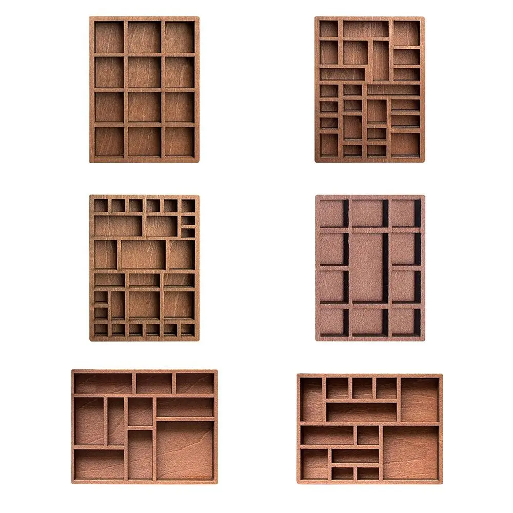 Creative Brown Miniature Trinket Shelf Variety Grids Compartments Dollhouse Shelf Goods Display Rack Model Ornaments