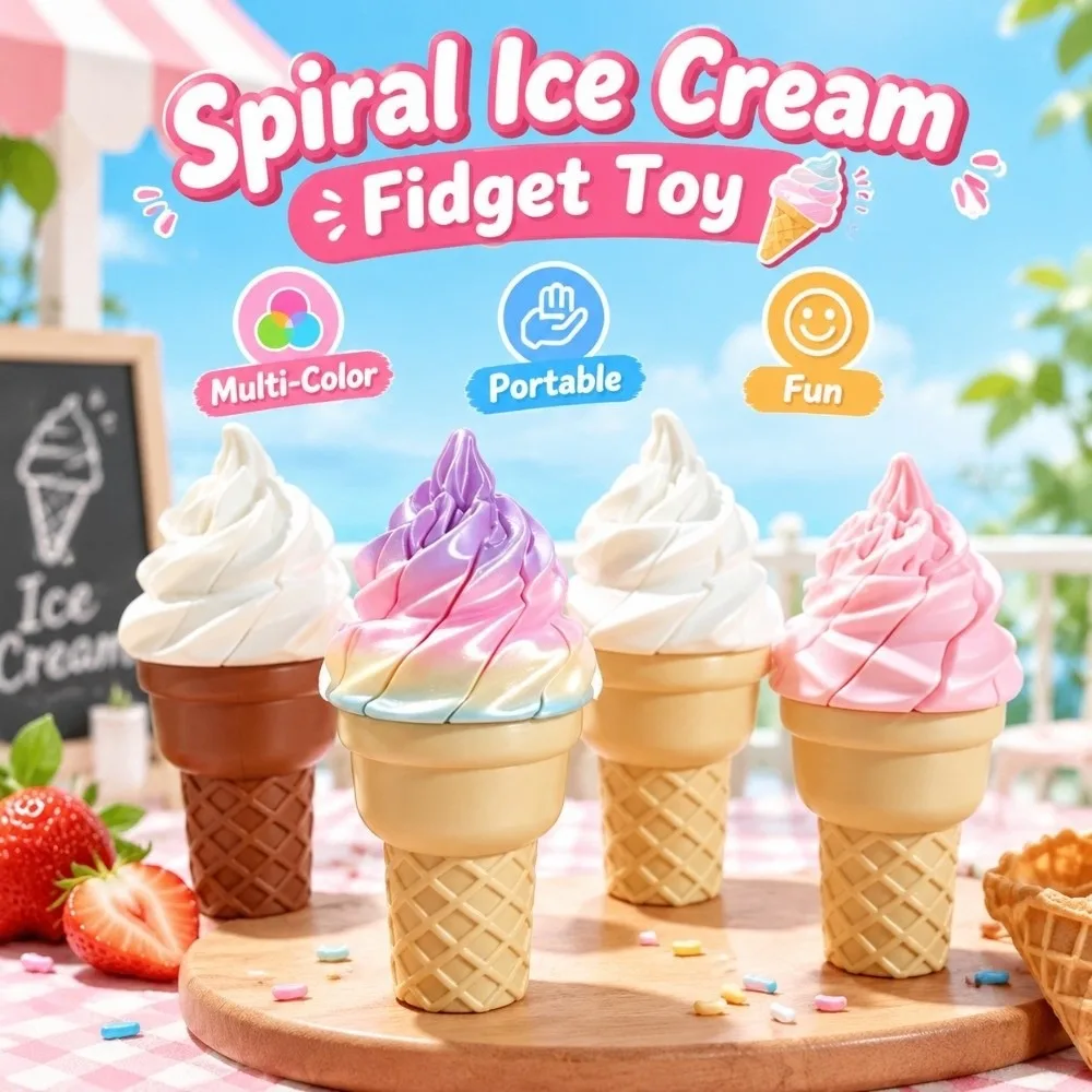 Multi-Color Spiral Ice Cream Fidget Toy Portable Deformable Twist Soft Serve Cone Desk Toy Realistic Novelty