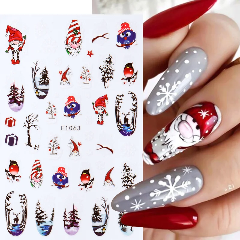 4 stuks kerst nagelstickers leuke cartoon herten beer vogel kat manicure slider winter kerstboom nieuwjaar kerstman nagelstickers decor