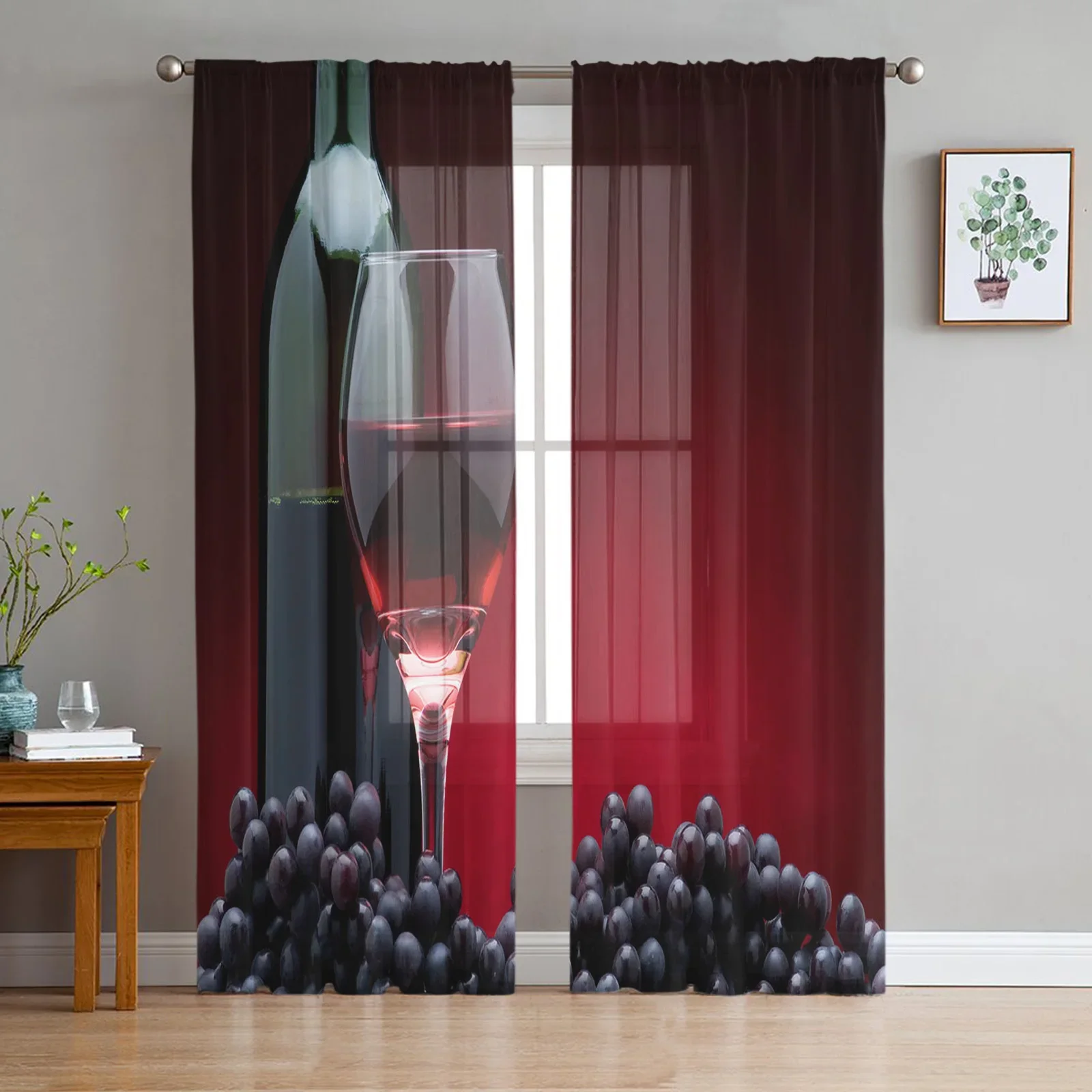 

Wine Bottle Grape Red Fruit Tulle Sheer Drapes In Living Room Cafe Hotel Home Window Decor Bedroom Kitchen Voile Chiffon Curtain