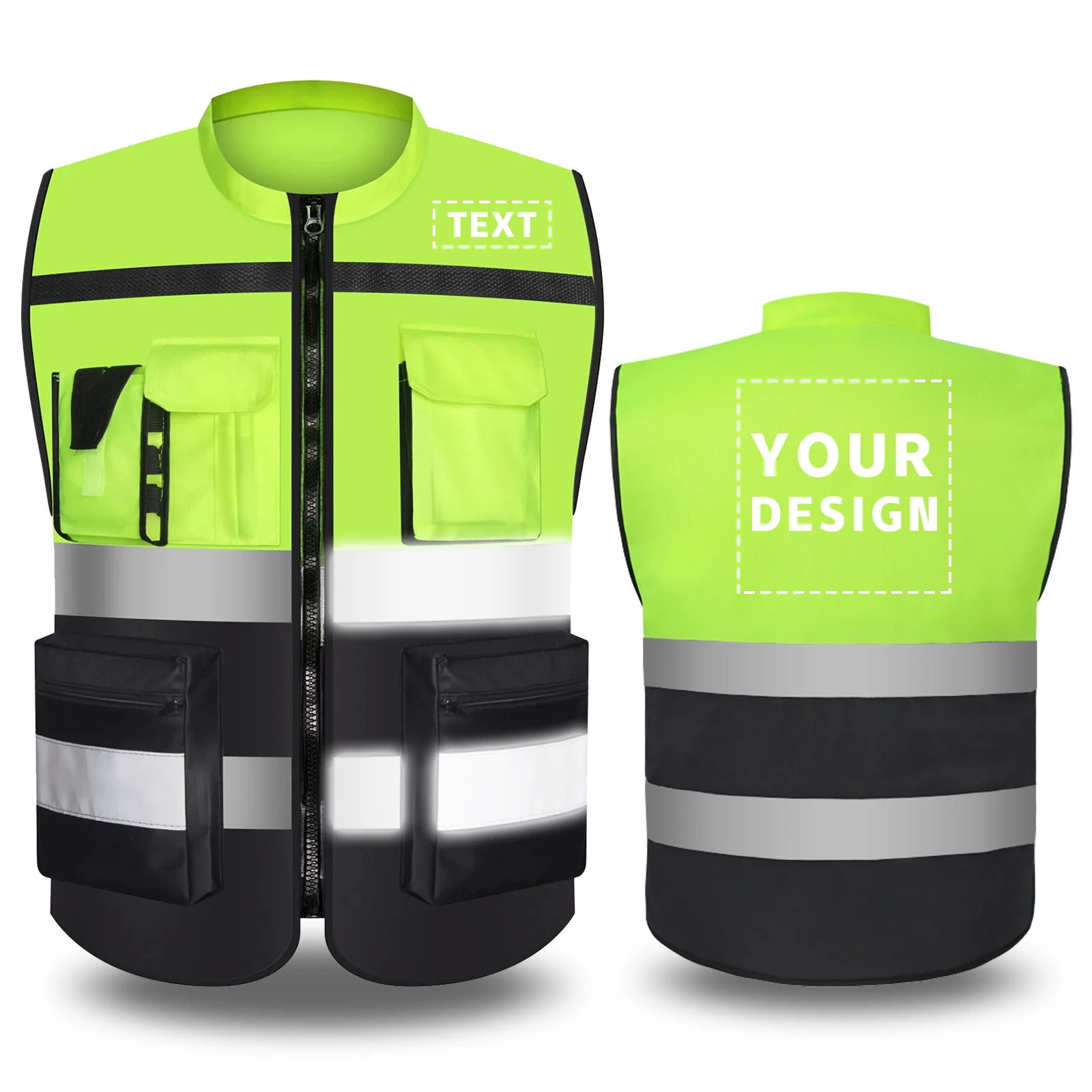 Reflective Safety Vest Custom Logo Working Clothes Motorcycle Cycling Sports Outdoor Two Tone High Visibility Luminous Vest