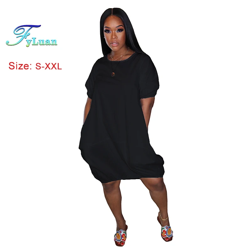 2025 Zomer Nieuwe Vrouwen Bubble Jurk Losse Korte Mouwen O Hals Effen Kleur Dames Grote Maat T-shirt Casual High Street Kleding