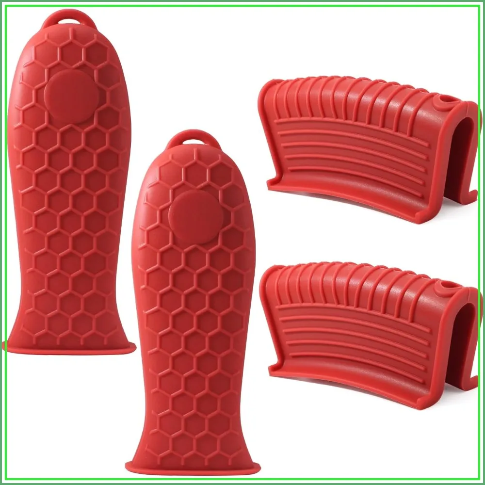 4-Piece Silicone Hot Handle Holder Set - Non-Slip Heat Resistant Covers for Cast Iron Cookware, Frying Pans, Casseroles, Large Pots