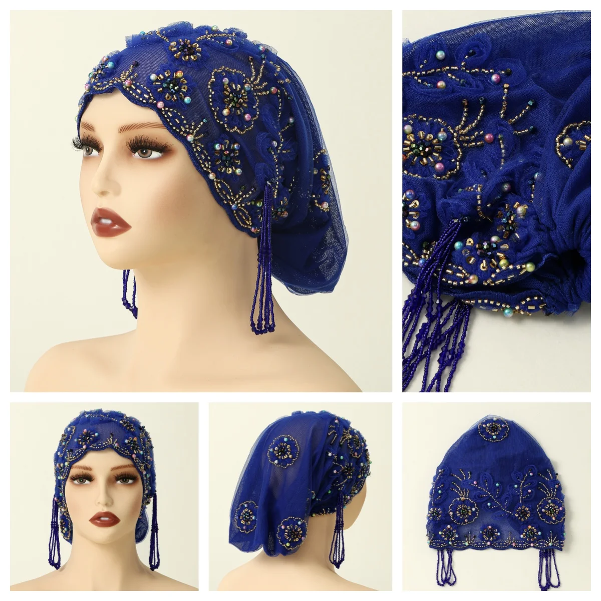 

Мусульманская внутренняя шапка со стразами и бисером, мусульманский кружевной хиджаб, внутренние шапки, нижний шарф, капот, женский платок, тюрбан, Mujer, повязка на голову