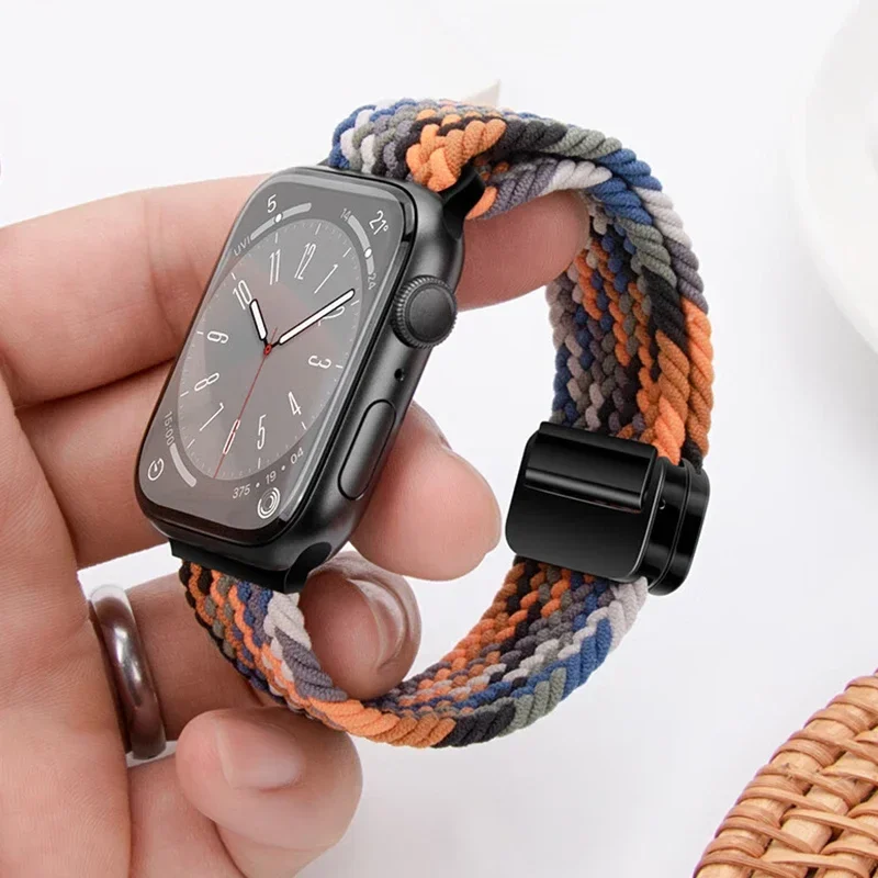 Nylon Braided Strap For Apple Watch Band 44mm 40mm 45mm 49mm 41mm 38mm magnetic buckle Bracelet iWatch series se 7 3 5 6 8 Ultra