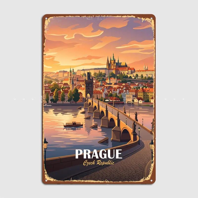 Prague Charles Bridge Sunset Travel Metal Custom Sign Living Room Wall Indoor Decor Room Decoration Bedroom Posters Home Decor