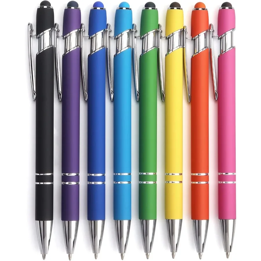 

8 Pack Ballpoint Pen 2in1 Stylus Retractable Ballpoint Pen with Stylus tip Metal Stylus Pen for Touch Screens 1.0 mm Black Ink