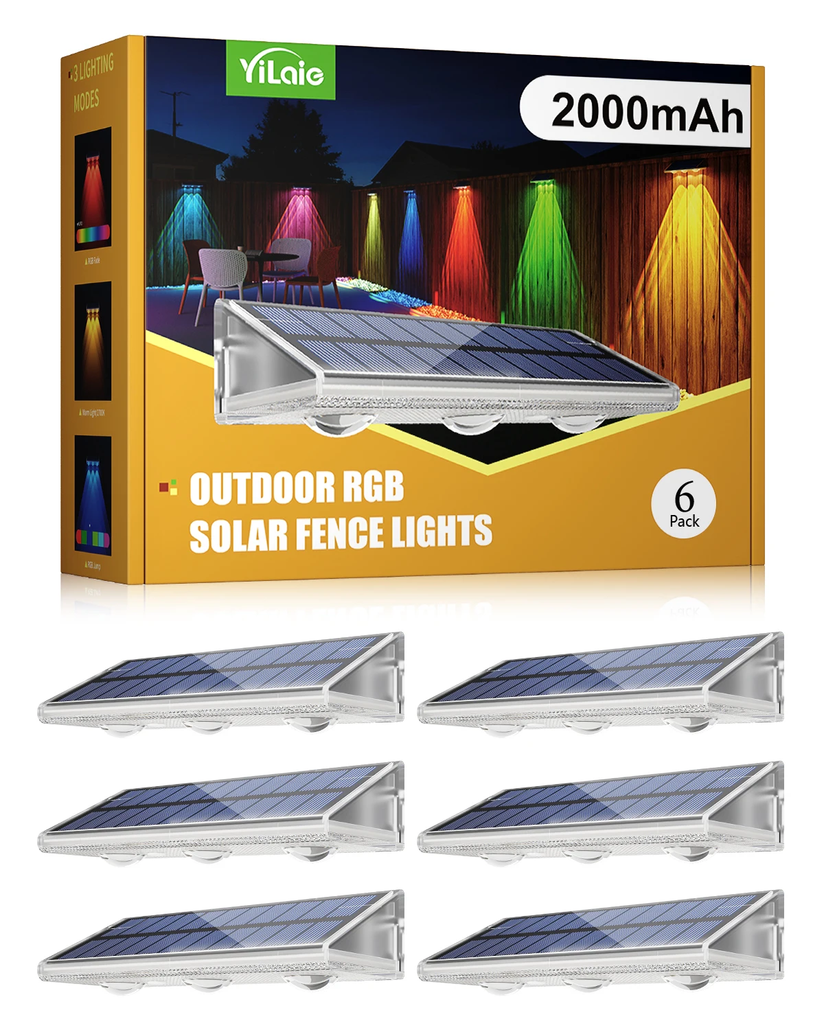 Hochwertige Solar-LED-Zaunleuchte IP66 Wasserdicht Automatisch EIN/AUS Warmweiß & 6 Farben & RGB-Modi Solar-Wandleuchte für Garten Außenbereich