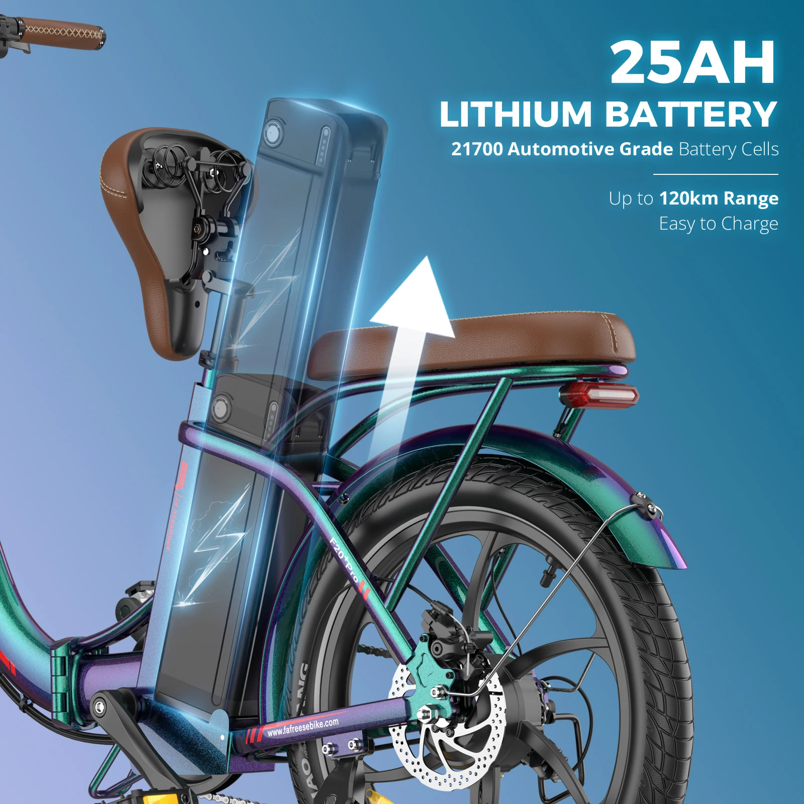 Fafrees F20+ Pro Faltbares Elektrofahrrad 250W mit 36V 25Ah Abnehmbarer Akku, 20 x 3,0 Zoll E-Bike Mountainbike für Erwachsene, 25km/h und 95-120km Reichweite – Detail 3