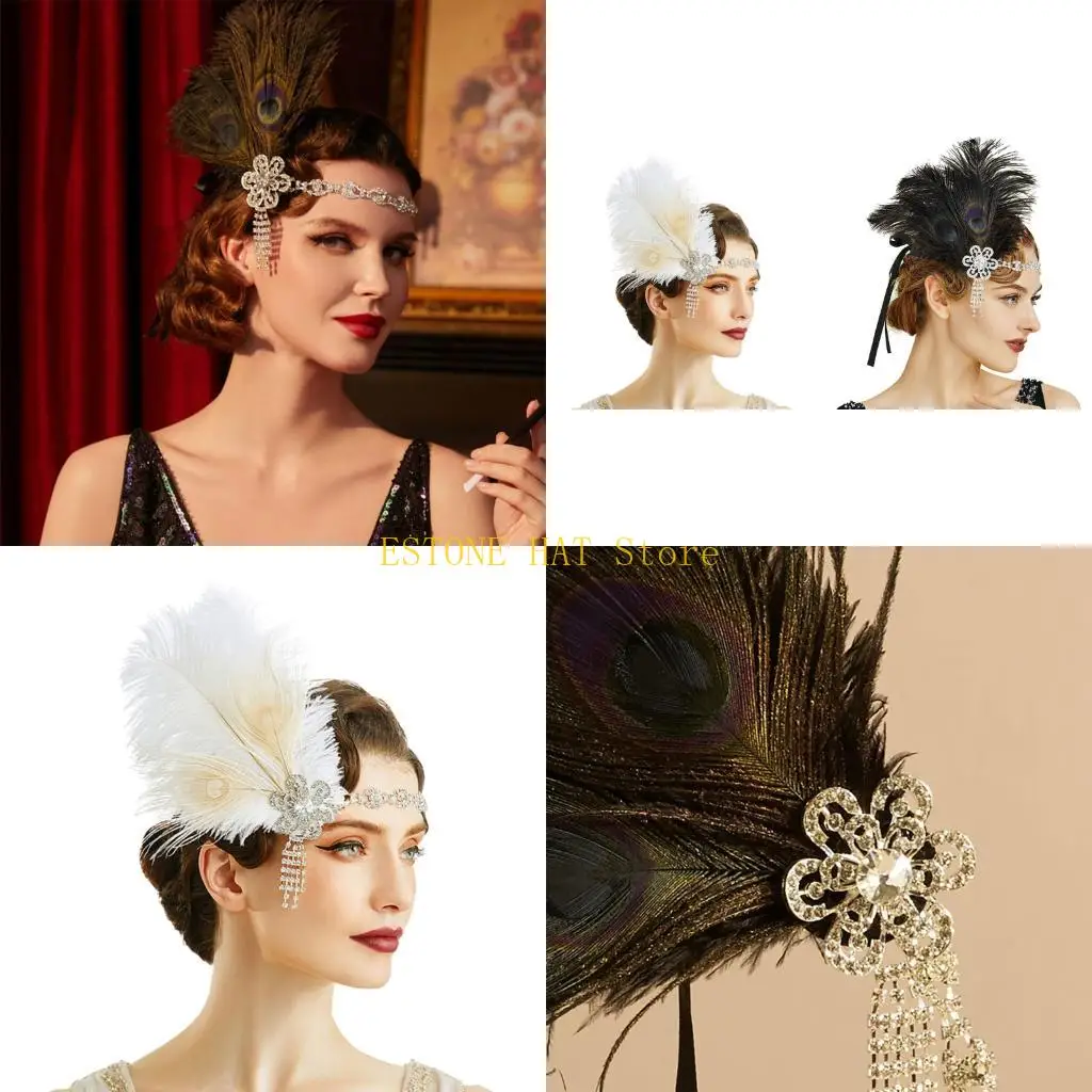 

49MF Fashion 1920s Hair Band Metal Base Rhinestones Decors Accessory