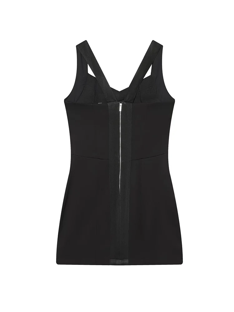 TFMLN 2026 Nieuwe Vrouwen Brede Sling Jurk Chic V-hals Hoge Taille Bodycon Mini Jurken Vrouwelijke Avondfeest Elegante Effen Jurk