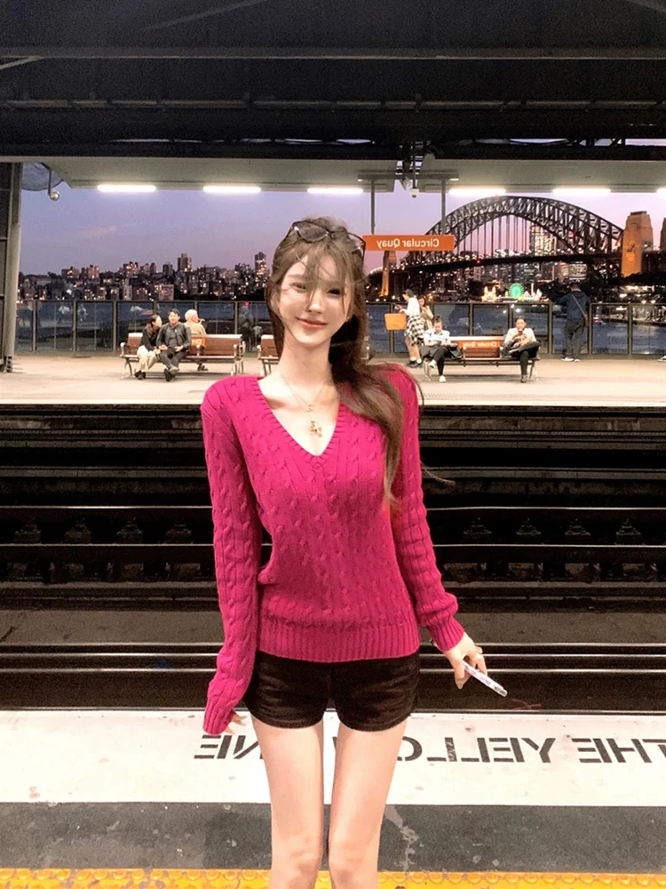 

Slim Fit V-Ne Embroidered Long Sve Knitwear Women's Sle Autumn Season Casual Wear Comfortable Casual Faion Trend