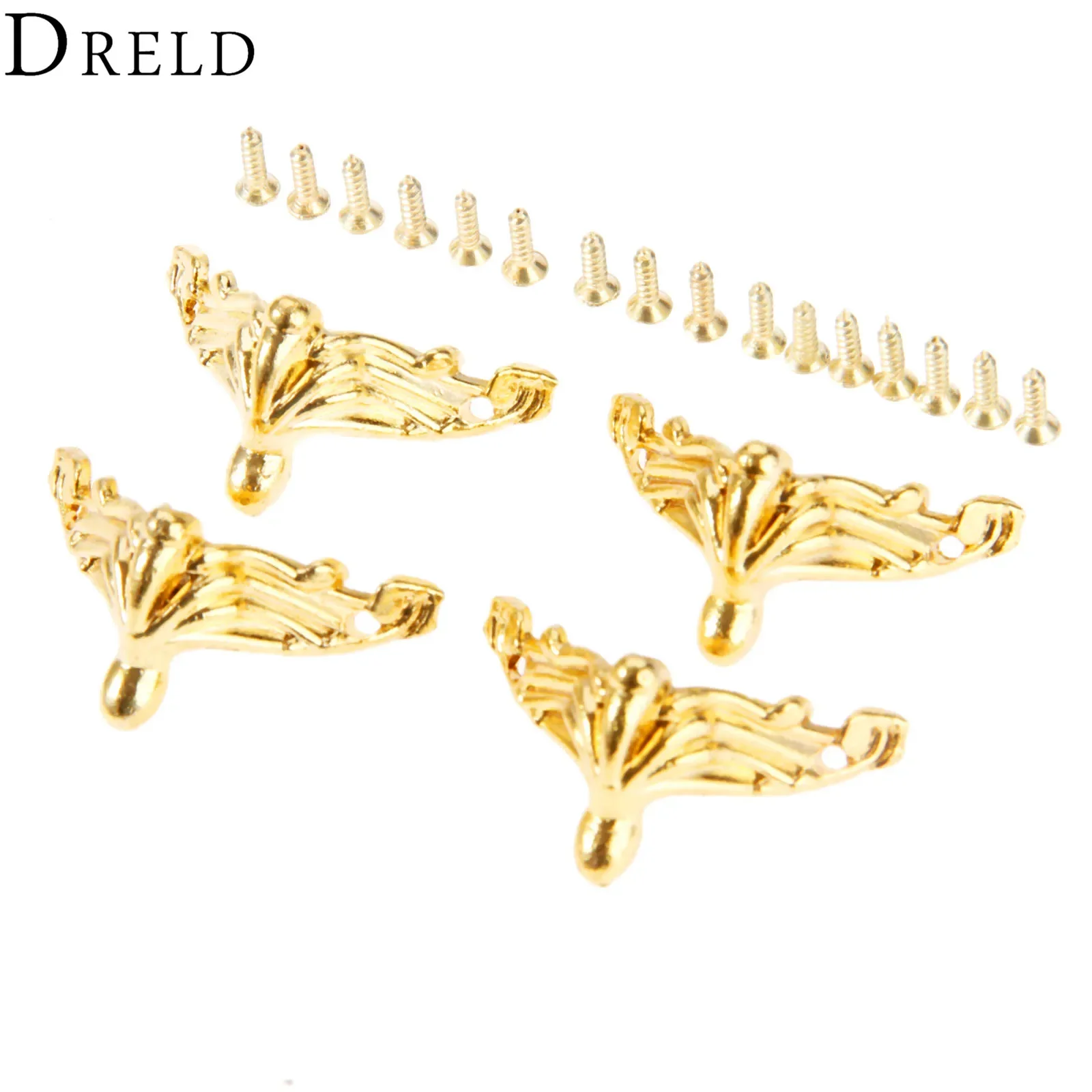 4Pcs Gold Decorative Corner Bracket for furniture Jewelry Gift Wooden Box Feet Furniture Foot Corner Protector Cover with Screws