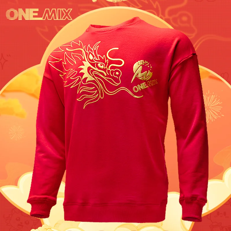 ONEMIX loong Chinese Dragon Year Hoodie Red National Trend Heavy 2024 New Round Neck Men's and Women's Tops China Red