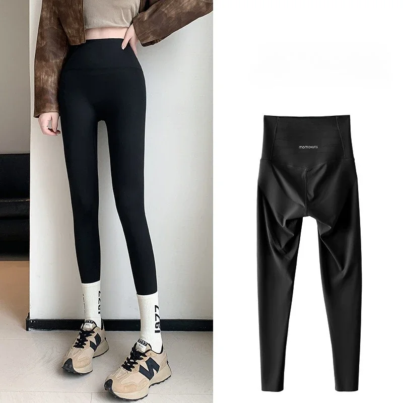 

Women's High Waist Fleece Thickened Warm Shark Pants Yoga Leggings Tight Belly Warmth Outer Wear for Autumn Winter