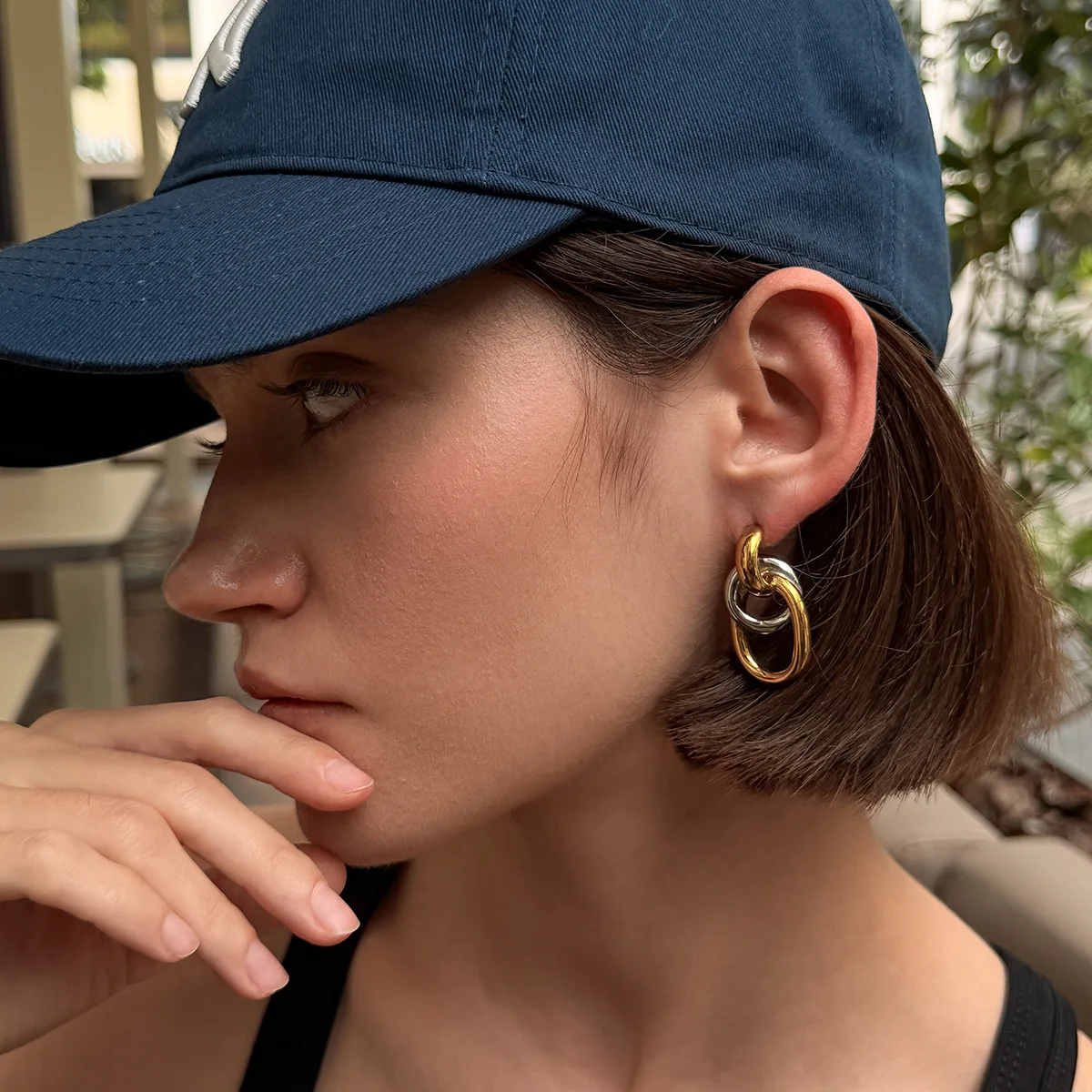 Stainless Steel Round Buckle Earrings Color Block Double Ring Simple  Geometric for Women Daily Wear Non Tarnish Silver Gold
