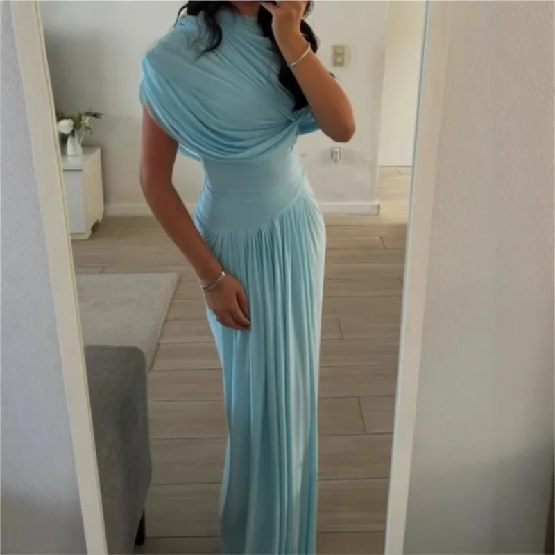 

Pleated Mesh Patchwork Shawl Bodycon Maxi Evening Party Dress Women Solid Fashion Birthday Long Robe Summer Street Vestidos