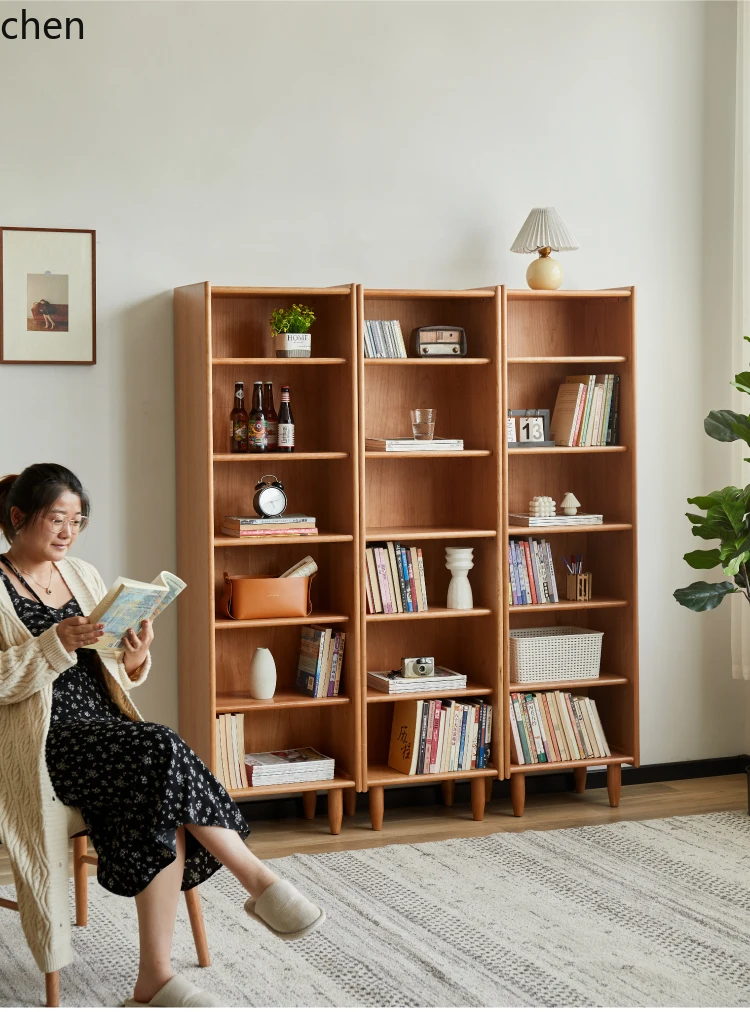 

HTT Solid Wood Bookcase Floor-standing Combination Living Room Storage Study Room White Oak Magazine Cabinet