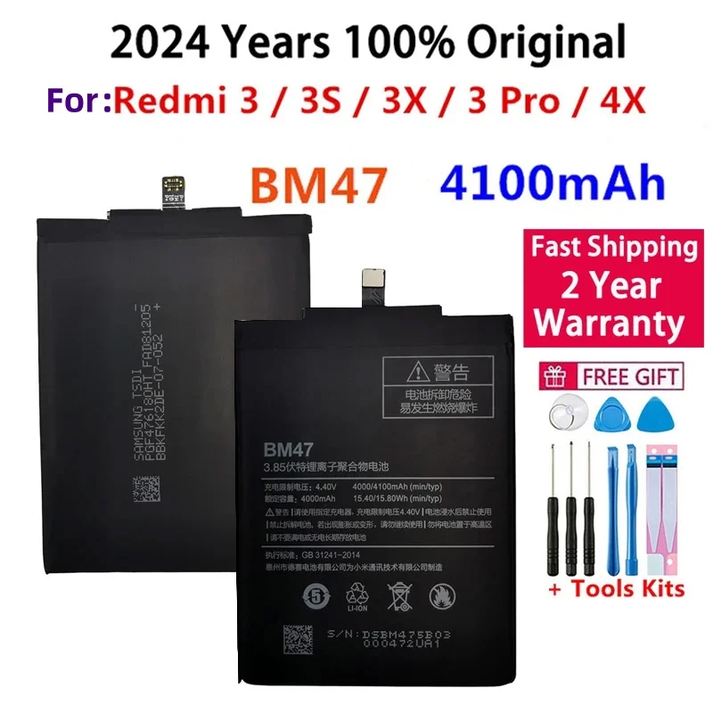 

2024 New 100% Original BM47 Full Capacity 4100mAh Battery For Xiaomi Redmi 3 3S 3X Xiao mi Hongmi Redmi 4x Replacement Batteries