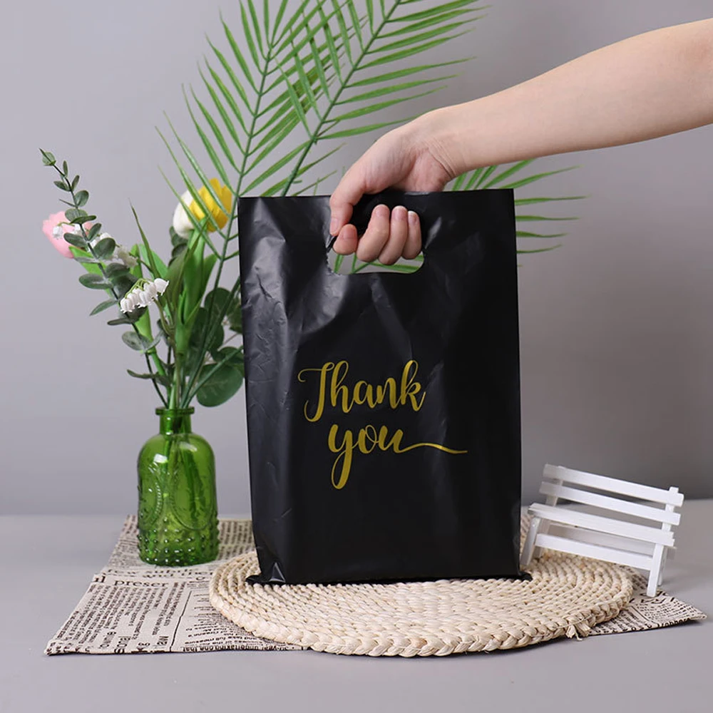 100Pcs Plastic Thank You Jewelry Gift Packaging Bag Wedding Birthday Guest Present Wrap Shop Candy Pastry Store Shopping Pouches