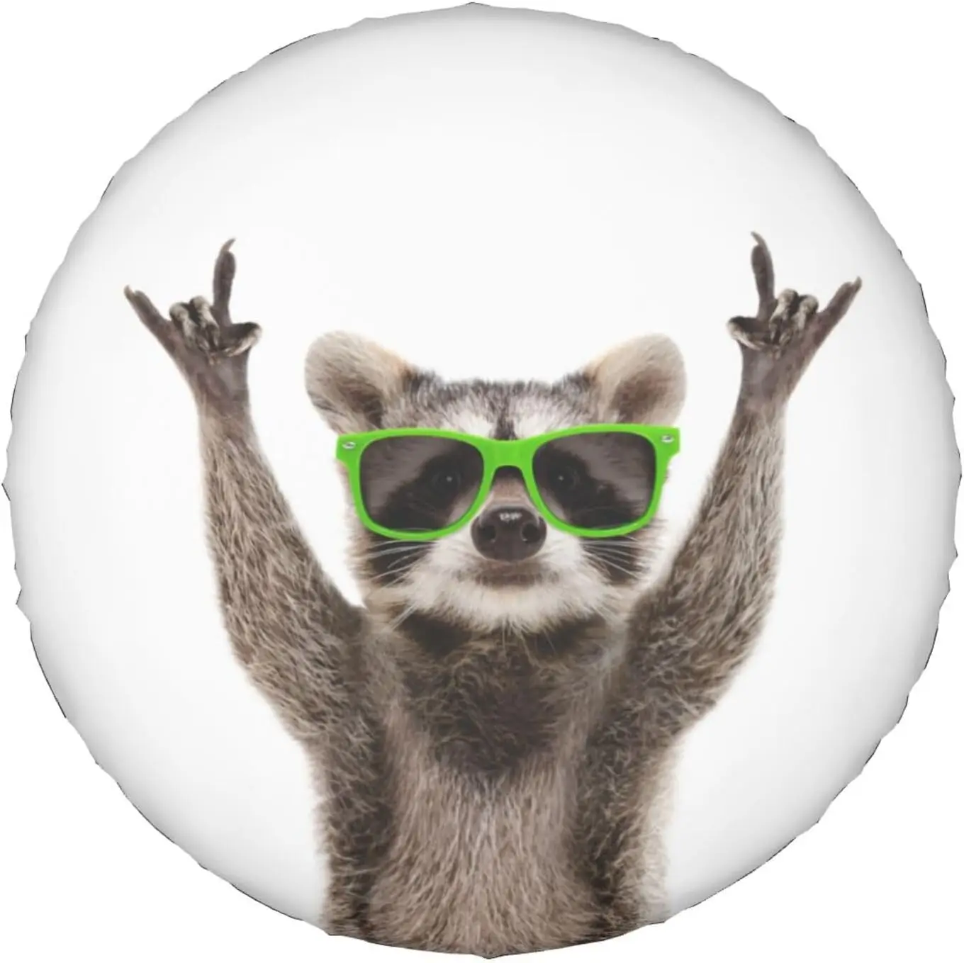 Funny Raccoon in Green Sunglasses Spare Tire Cover Cute Animal Tire Wheel Covers Waterproof Weatherproof Wheel Tire Protector