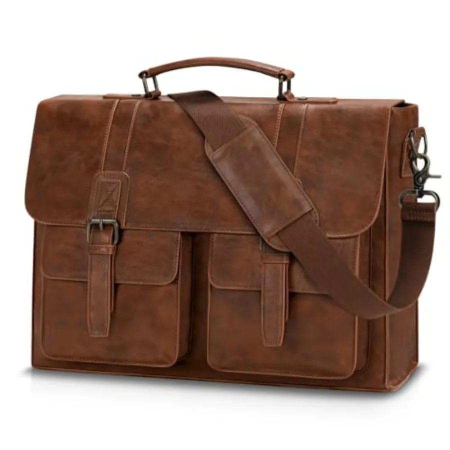 

Leather Messenger Bag for Men 15.6 Inch Vintage Laptop Bag Waterproof Briefcases for Men Computer Bag Satchel for Work/Office