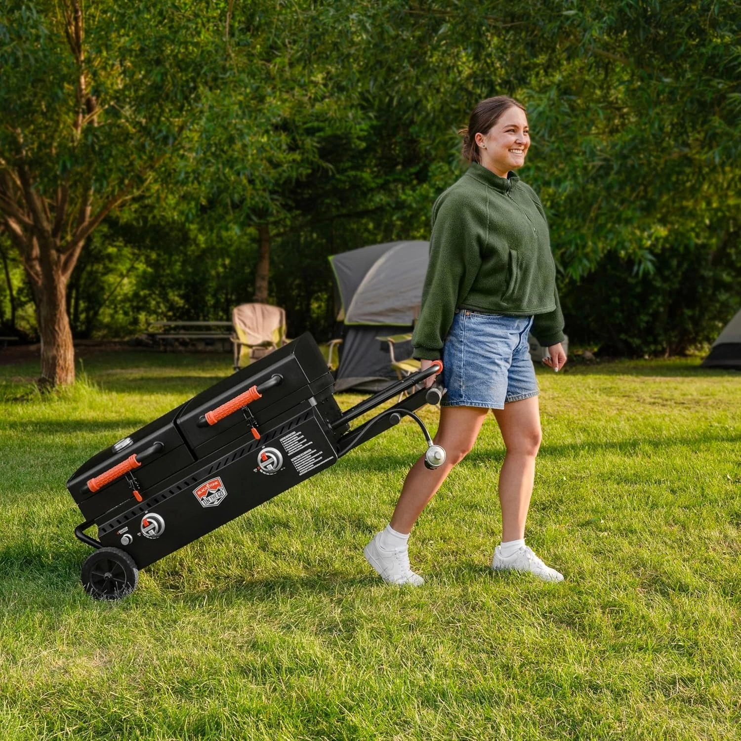 

On The Go Grill Griddle Combo with Wheels, Legs Hood & Side Shelf - Heavy Duty Flat Top Portable BBQ Griddle Grill Station